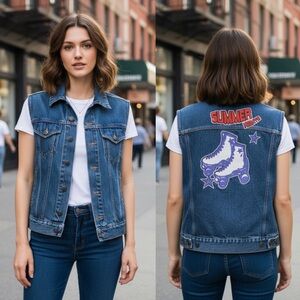 Claudie Pierlot Sz S (40) Denim Button Sleeves Back Patch Vintage Vest